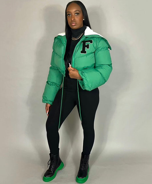 kelly green cropped  puffer coat