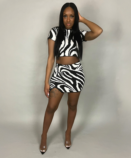 zebra printed mini skirt two piece  set