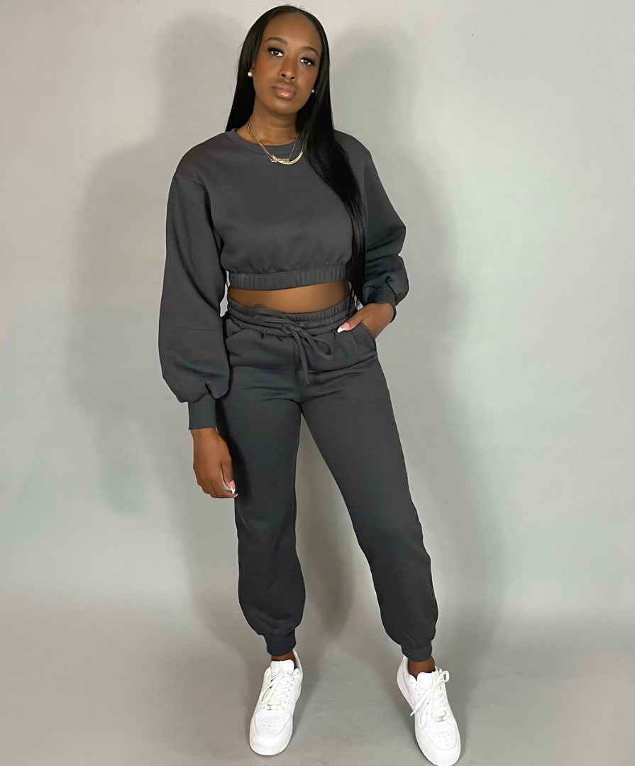 Get huge savings on Snuggle Central Brushed Fleece Crop Top & Joggers Set  (Charcoal) Spring Haze . Shop the best products at a great price and get  outstanding service
